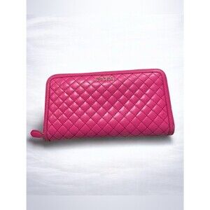 Prada 1M0506 Fuchsia Pink Quilted Nappa Leather Zip Around Continental Wallet